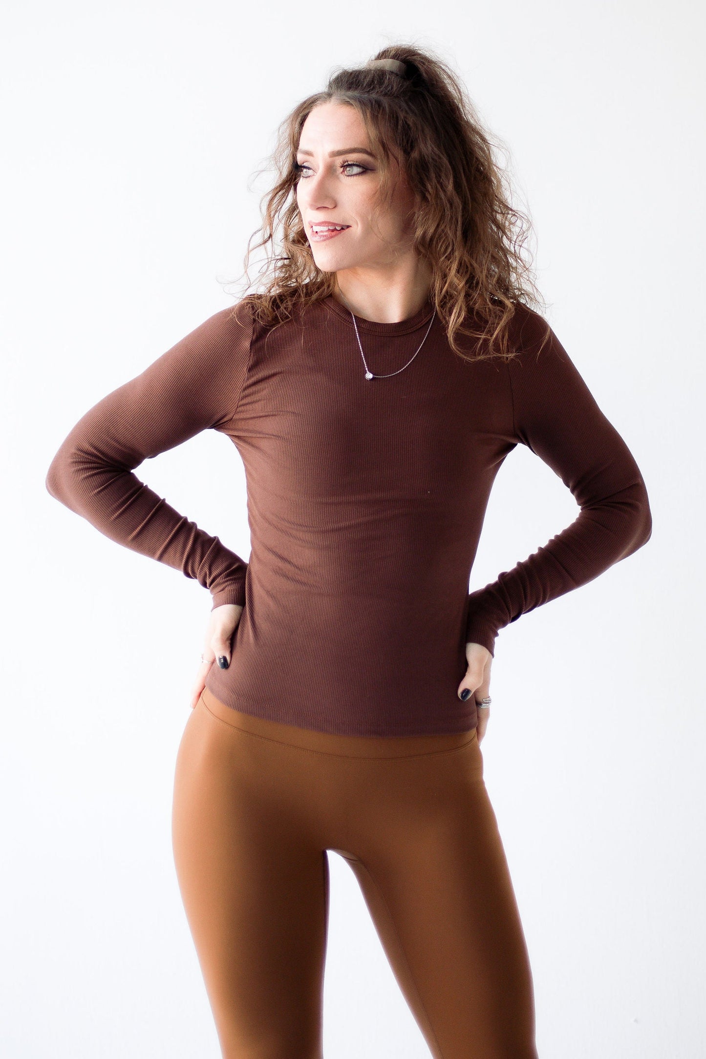 Peak Ribbed Long Sleeve - Brown