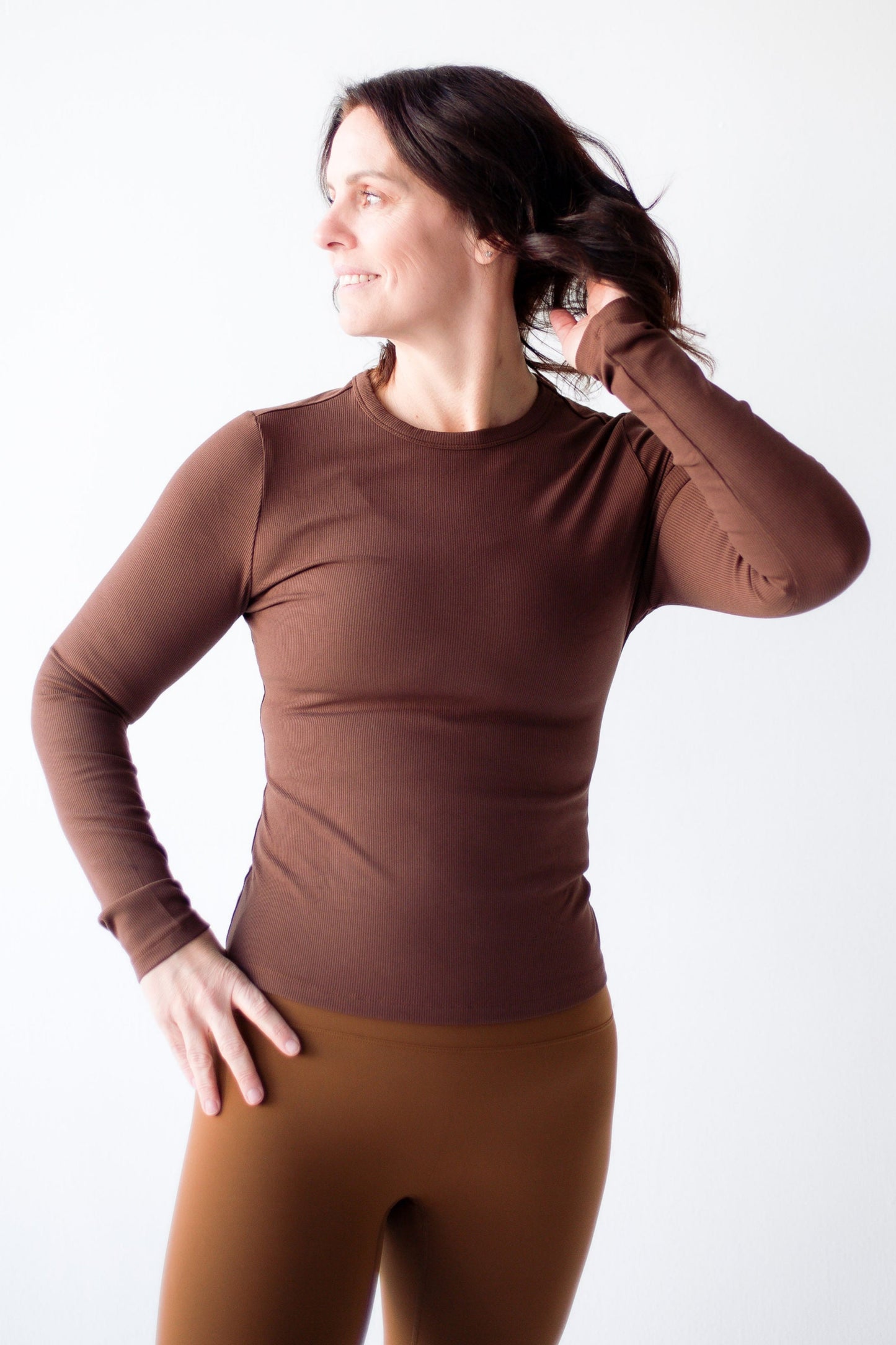 Peak Ribbed Long Sleeve - Brown
