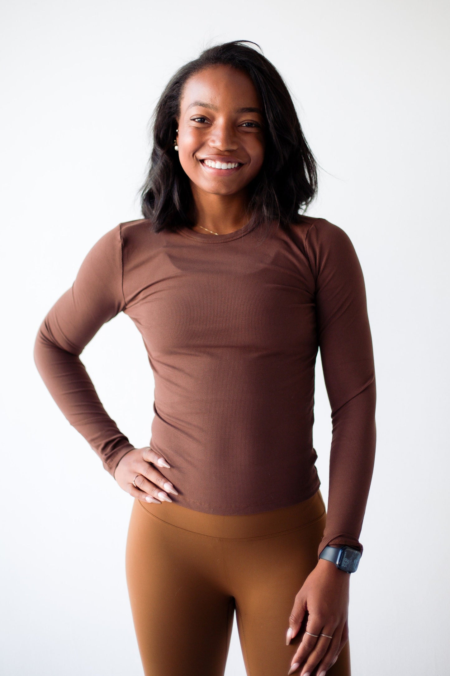 Peak Ribbed Long Sleeve - Brown