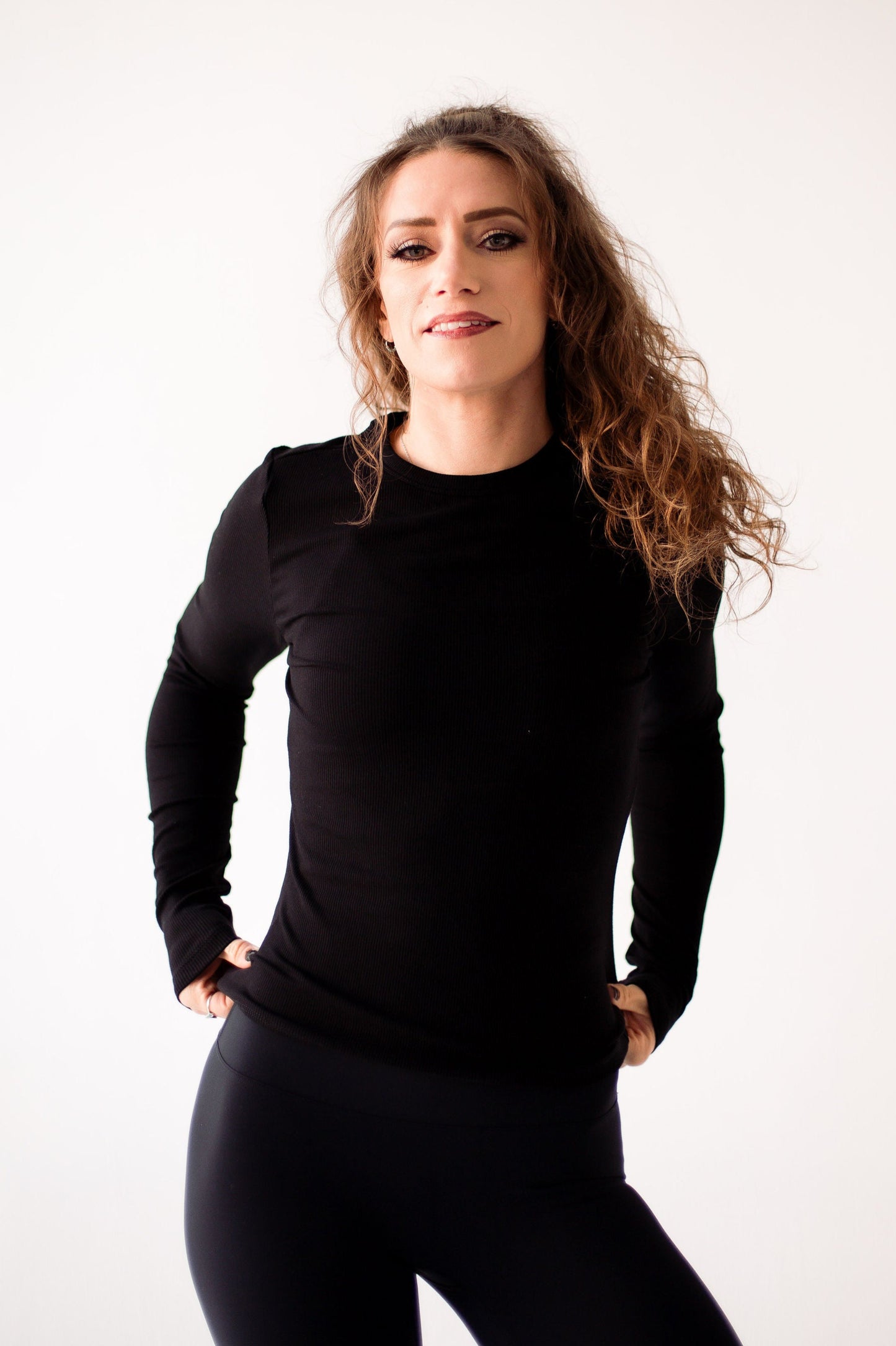 Peak Ribbed Long Sleeve - Black