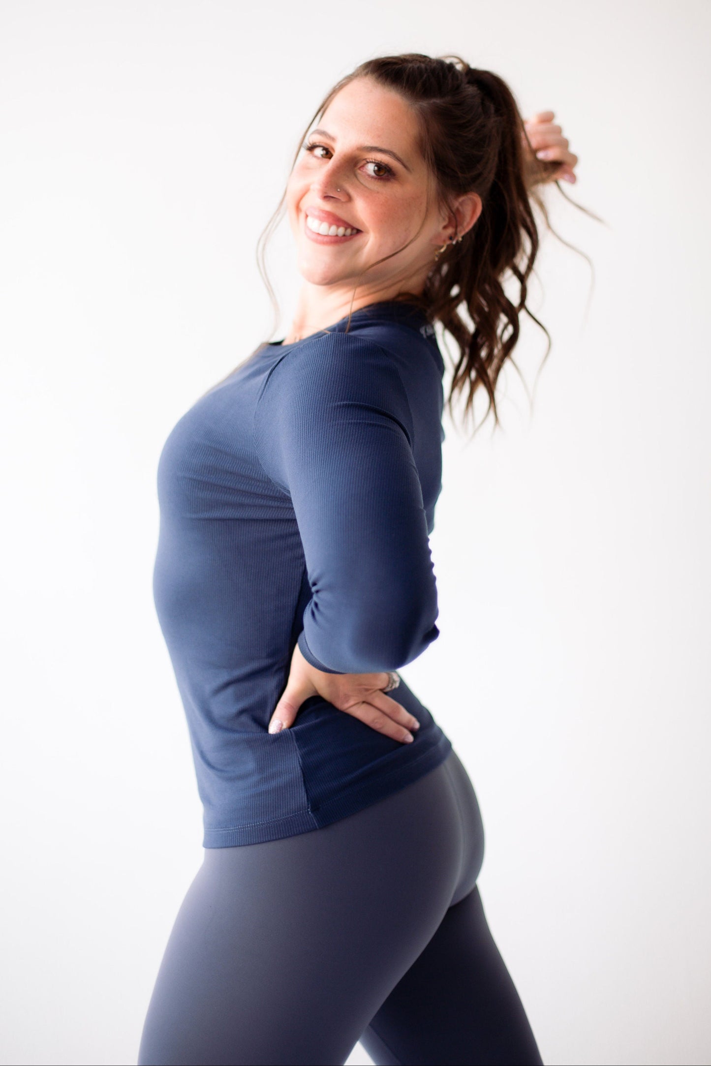 Peak Ribbed Long Sleeve - Blue