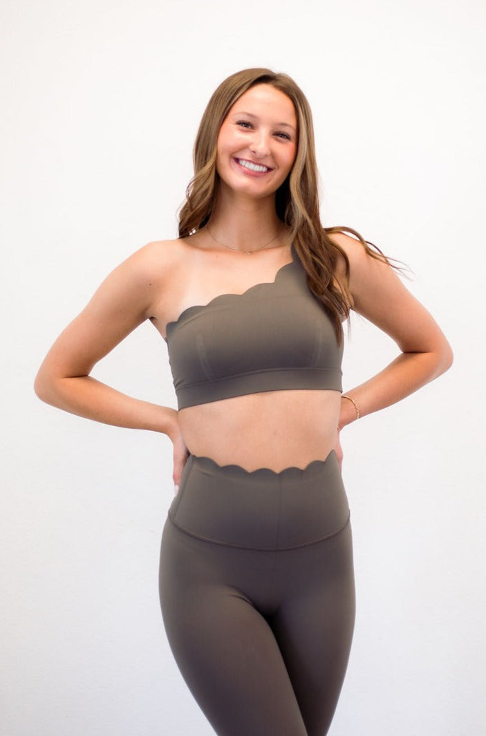 Scalloped Sports Bra - Taupe S & L